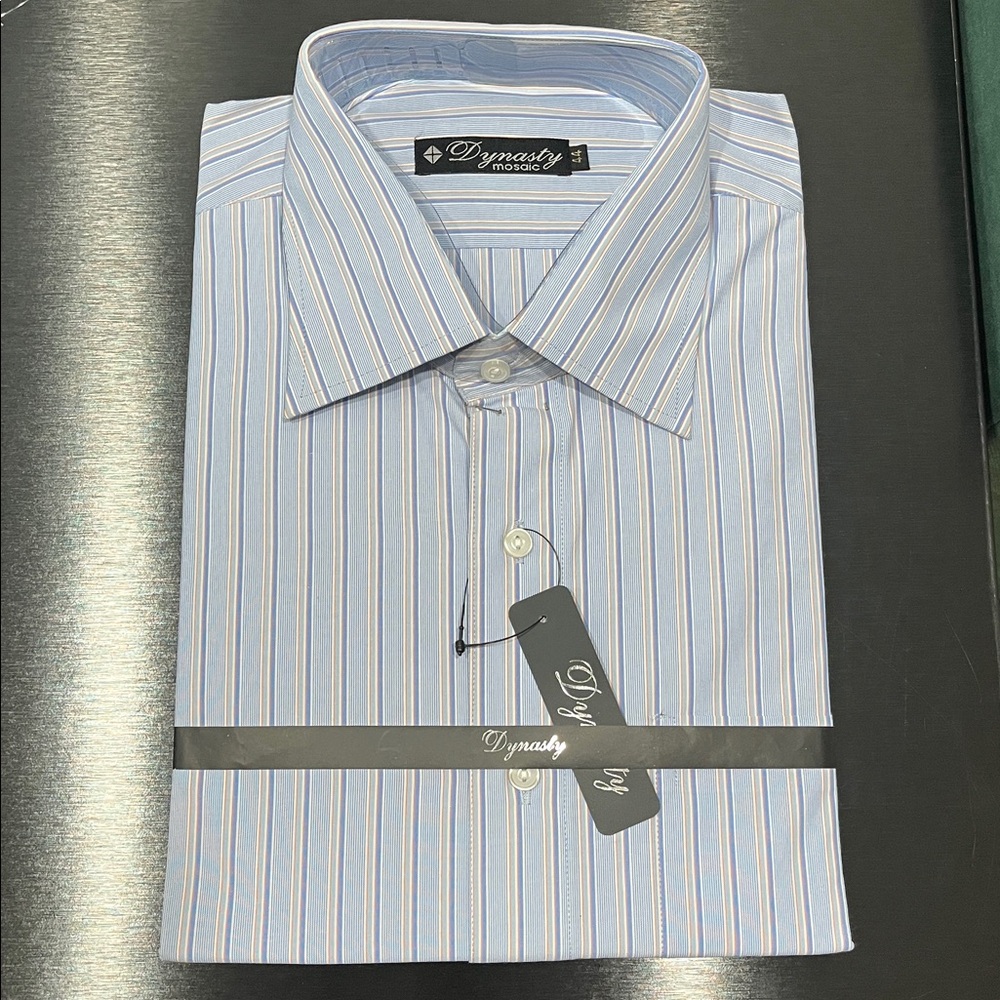 NWT Men’s Dress Shirt sz 44 Blue Striped Classic Shirt Button Down Office Work